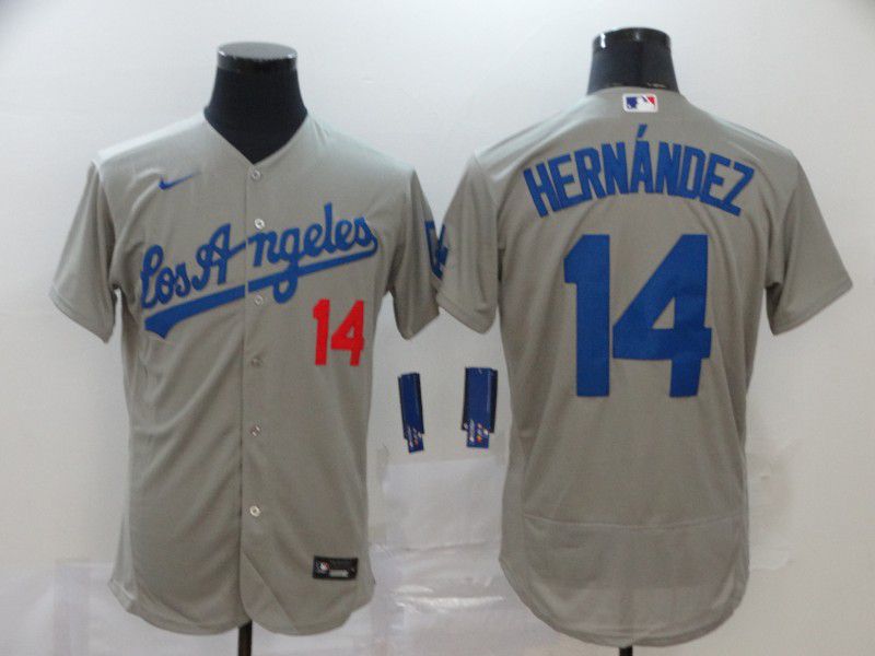Men Los Angeles Dodgers #14 Hernandez Grey Nike Elite MLB Jerseys->los angeles dodgers->MLB Jersey